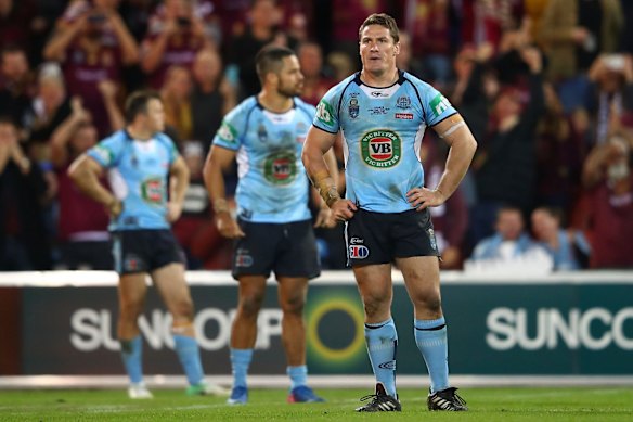 Joshua Jackson of the Blues looks dejected after game three of the State Of Origin series.
