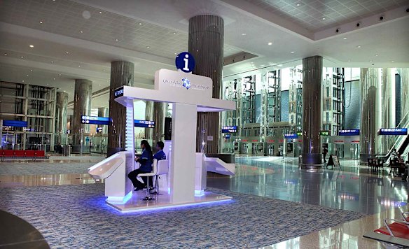 The information desk at the new Dubai Airport terminal designed specifically for A380 superjumbo jets.