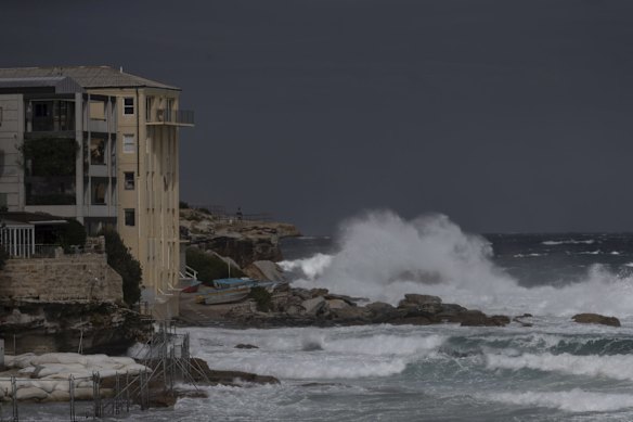 Large waves at Bondi as damaging southerly winds hit Sydney.