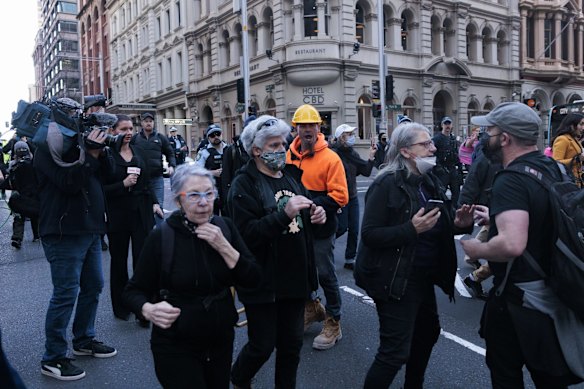 Protestors stopped traffic as they moved around the city, using bollards, chairs and construction material to block the roads. 