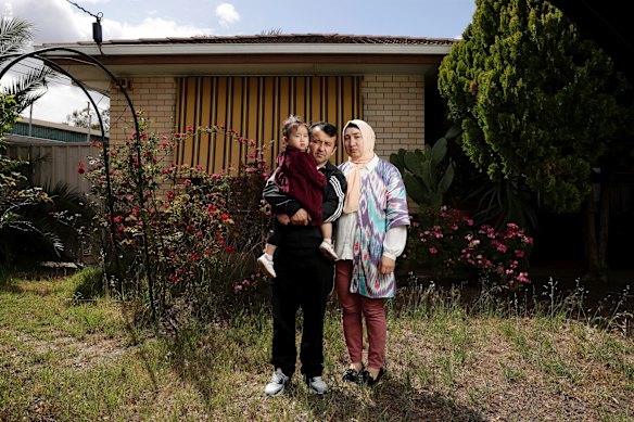 Shir Yarmuhammad and Renagul Tursun with daughter Khadija Yarmuhammad at their home in Adelaide. Tursun has not been in contact with relatives since December 2017 but understands her younger brother and two cousins have been detained.