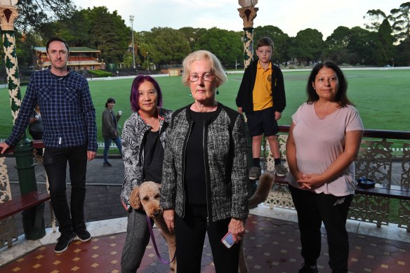 Residents such as Kathleen Reynolds (front) are concerned about the impact that a proposed aged care facility will have on Petersham Park.