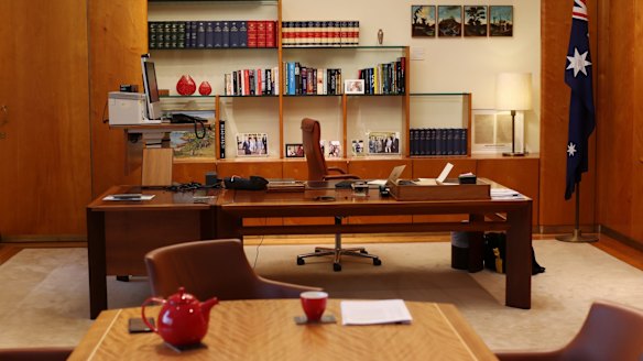 Prime Minister Malcolm Turnbull in his Prime Ministerial suite at Parliament House in Canberra on Friday 23 October 2015.