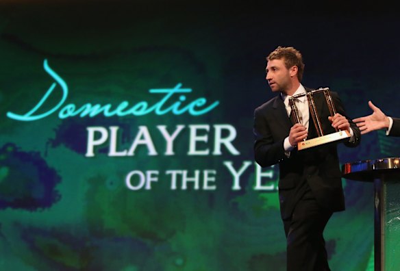 Phillip Hughes speaks after being named the Domestic Player of the Year at the Allan Border medal night in 2013.