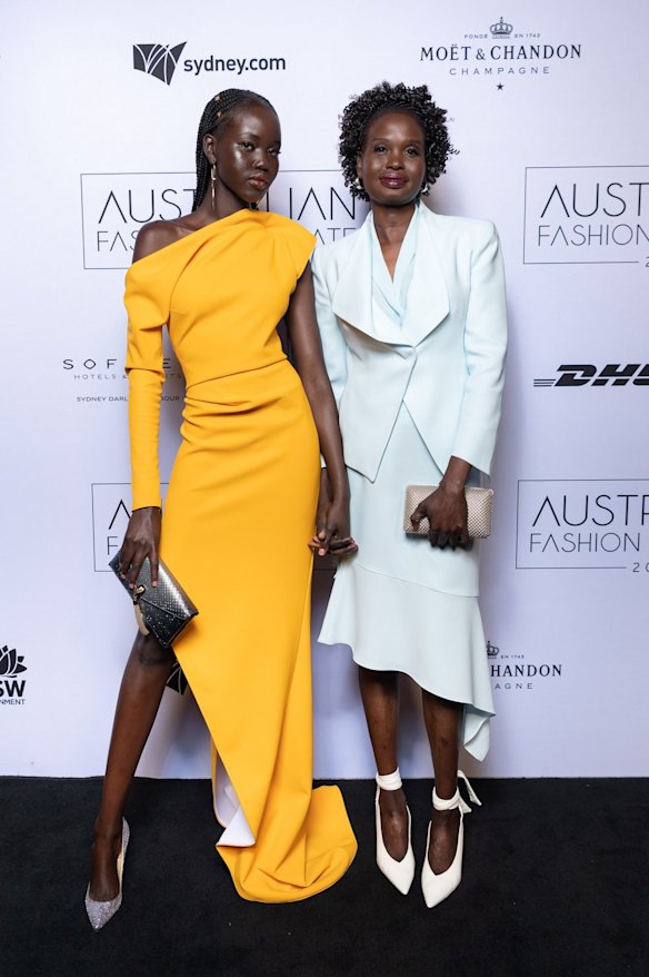 Adut Akech Bior, winner of the Model of the Year award, with her mother Mary.