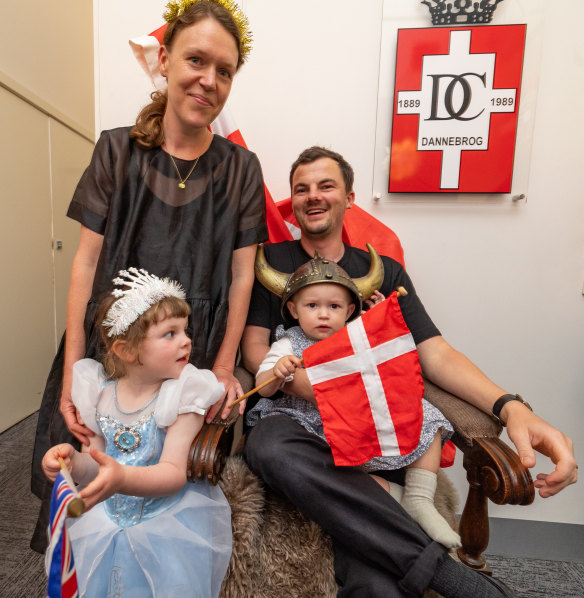 Kynne Schmidt met husband Mark Hocking while studying in Demark. They are pictured with children Ella, 3, and Ida, 1.