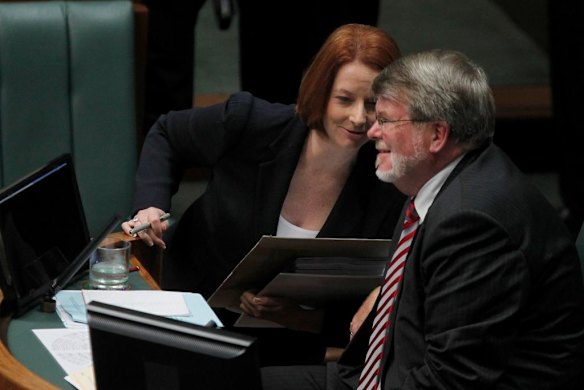 Prime Minister Julia Gillard and Speaker of the House Harry Jenkins during Question Time at Parliament House Canberra.