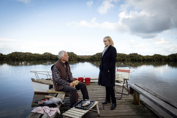 Guest star John Waters and Rebecca Gibney.