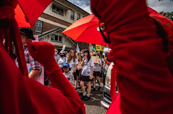 Young people gathered in front of the Prime Minister's Kirribilli residence for the School Strike 4 Climate protest.