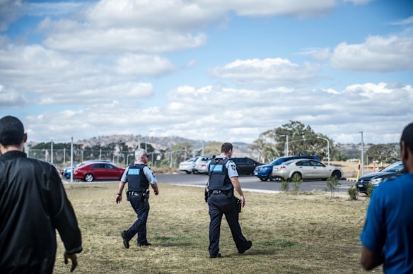 Police officers outside Gungahlin Mosque on Saturday afternoon.