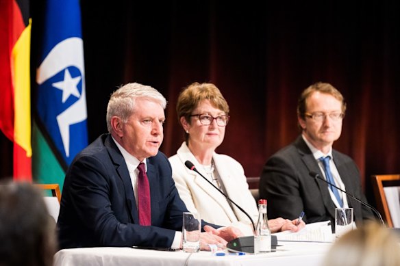 Minister for Skills and Training Brendan O'Connor, UTS chancellor Catherine Livingstone AO, and CSIRO's Data61 director professor Jon Whittle.