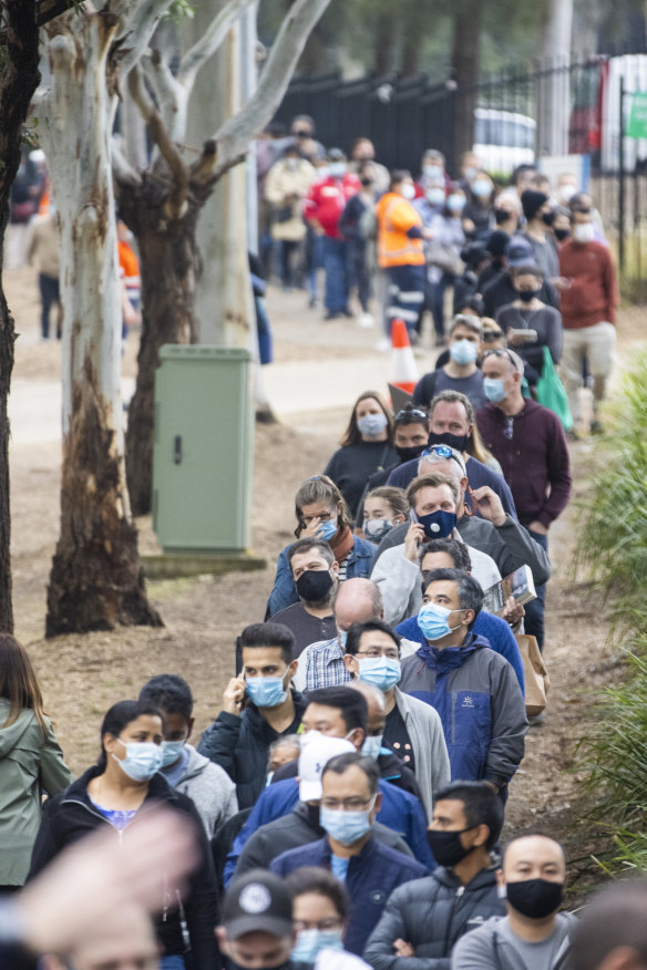 Long queues of people were seen at the NSW Vaccination Centre in Homebush this week.