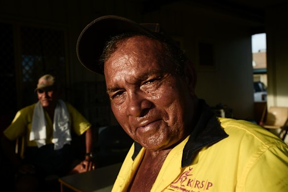 Beagle Bay Aboriginal Community on the Dampier peninsular 210km from Broome. John Cooper (foreground) and Freddie Cox.