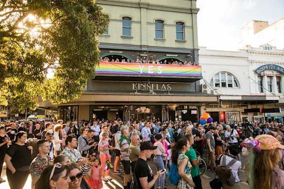 LGBTQI community and pro marriage equality advocates have gathered to celebrate the yes verdict of Australia's postal vote on same sex marriage, at the iconic Taylor Square on Sydney's Oxford Street.