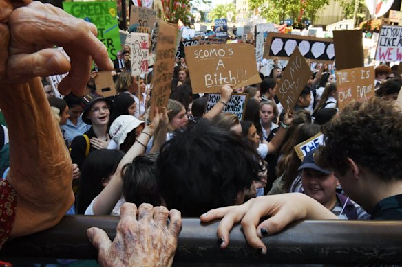Thousands of students protest climate change at Martin Place, Sydney.