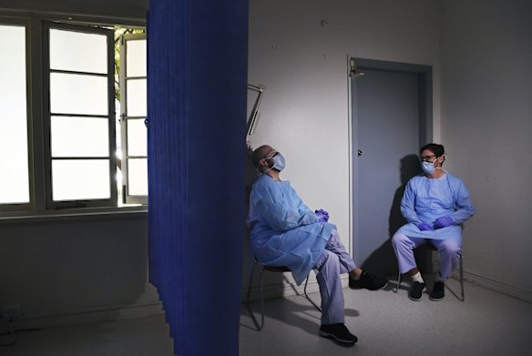 Senior registrar Dr Michael Krasovitsky and senior resident medical officer Dr Rory Marples at the Covid-19/Flu Assessment Clinic.