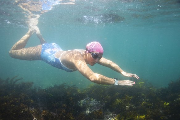 Ocean swimmer Lauren Tishendorph swimming in Sydney this week.