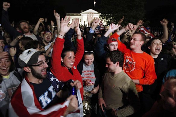 Crowds celebrate bin Laden's death outside the White House in Washington.