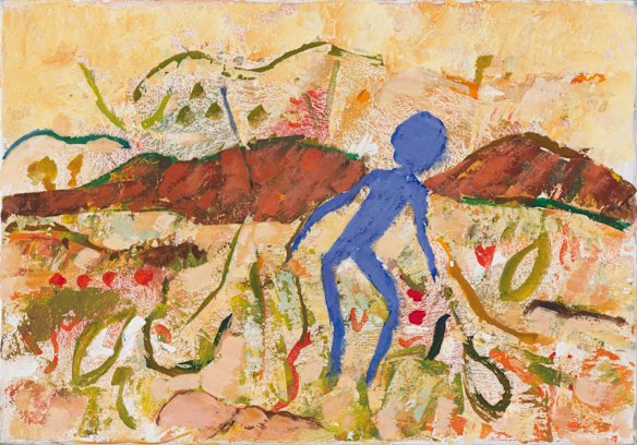 Guy Warren, Dry land with blue figure, 2020