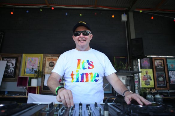 Albanese performing a DJ set during an event in his electorate in Marrickville in 2017.