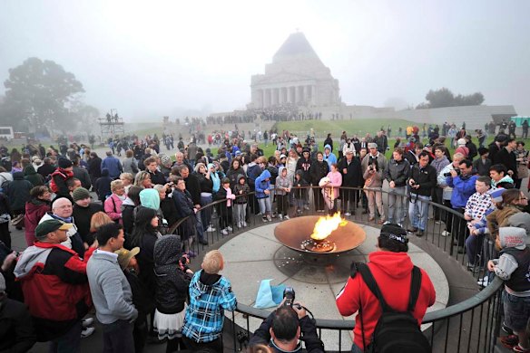 Anzac Day dawn service at the Shrine of Remembrance on St Kilda Road in Melbourne.