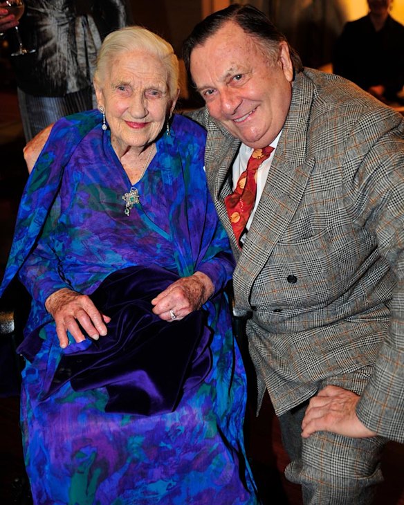 Dame Elisabeth with Barry Humphries at the Dame Nelly Melba Gala dinner at Mural Hall in June 2011.