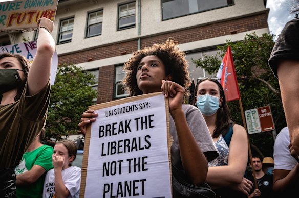 Young people gathered in front of the Prime Minister's Kirribilli residence for the School Strike 4 Climate protest.