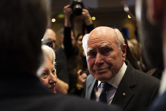 Former prime minister John Howard at the Liberal Party election night event at The Fullerton Hotel in Sydney.