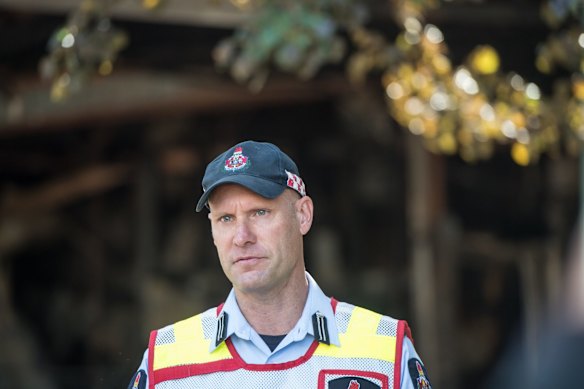  ACT fire and rescue commander Sam Evans at the scene of the Mawson fire.