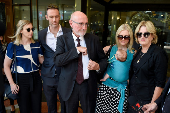 Family and friends of Annabelle Deall outside Downing Centre Court in Sydney on Friday.