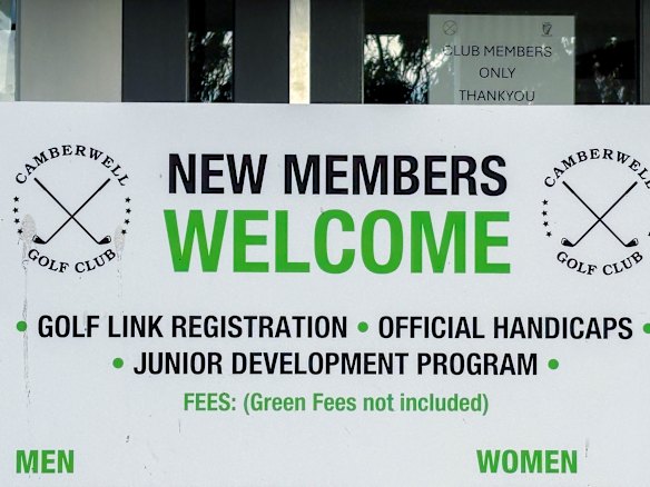 A sign at the Camberwell Golf Club, welcoming new members.