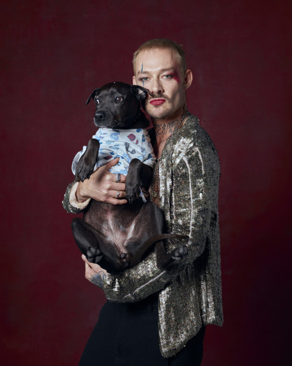 Daniel Johns with his dog Gia, who accompanied him through his recent spell in rehab.