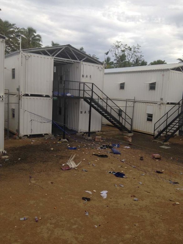 Scene at Manus Island were a man died during a riot.
