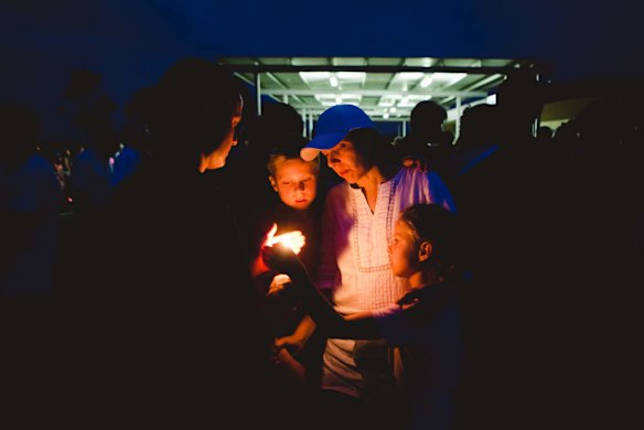 The community of Tyabb attend a candlelight vigil/service a the Tyabb cricket oval for 11yr old Luke Batty who was murdered at the hands of his father.
