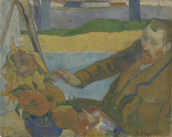 Although they had a serious falling out, Paul Gauguin painted this portrait, Vincent van Gogh Painting Sunflowers, in Arles in 1888. 
