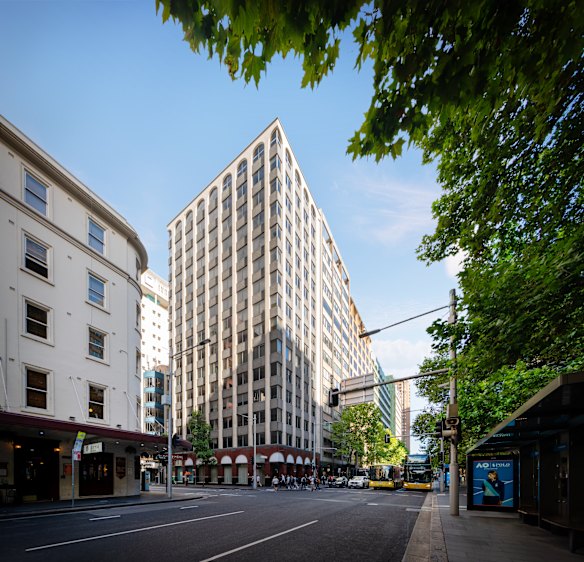 An artist’s impression of the coming Motto by Hilton hotel in York Street, which is a conversion of a former bank headquarters.