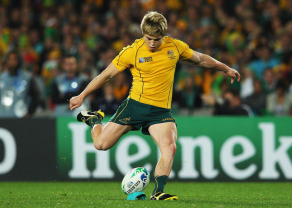 James O'Connor kicks a penalty for the Wallabies in his younger days. 