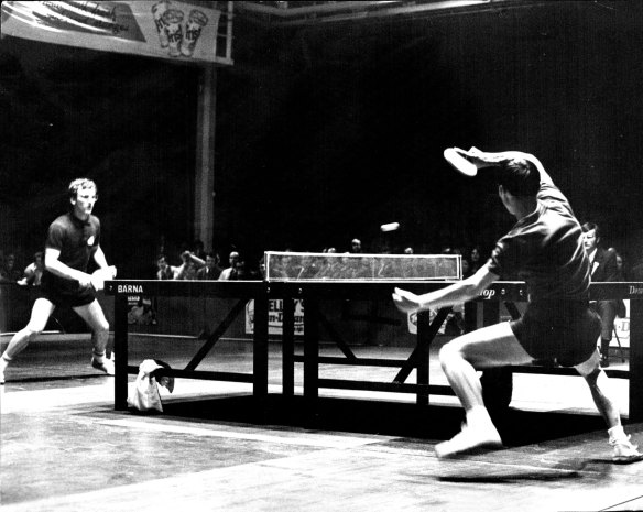 China’s Ou Sheng-lien in action against Australia’s Paul Pinkewich at the Horden Pavilion on July 25, 1972