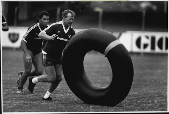 Manly-Warringah coach Bob Fulton leading training at the big NSW Rugby League match against premiers Parramatta on March 19, 1987. 