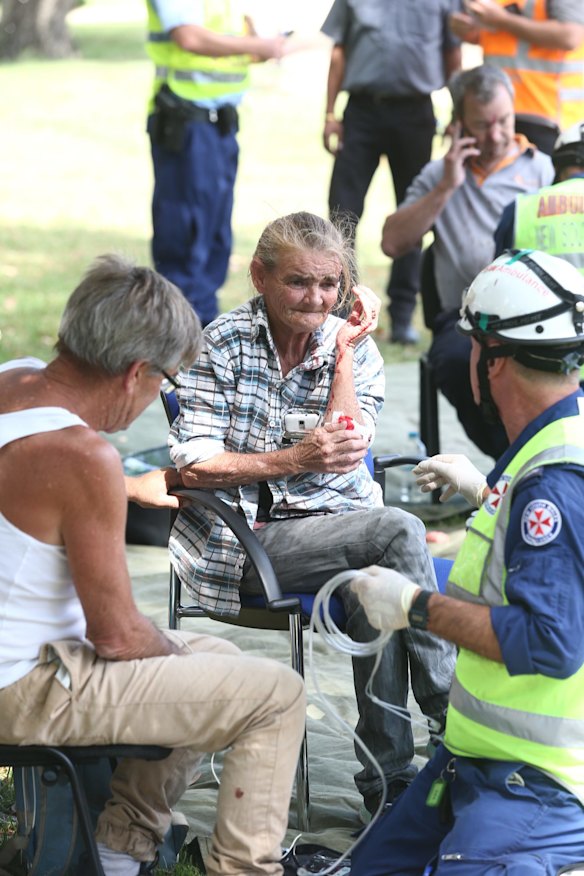 Injured attended to in local park, after a train hit a buffer at Richmond Station. 