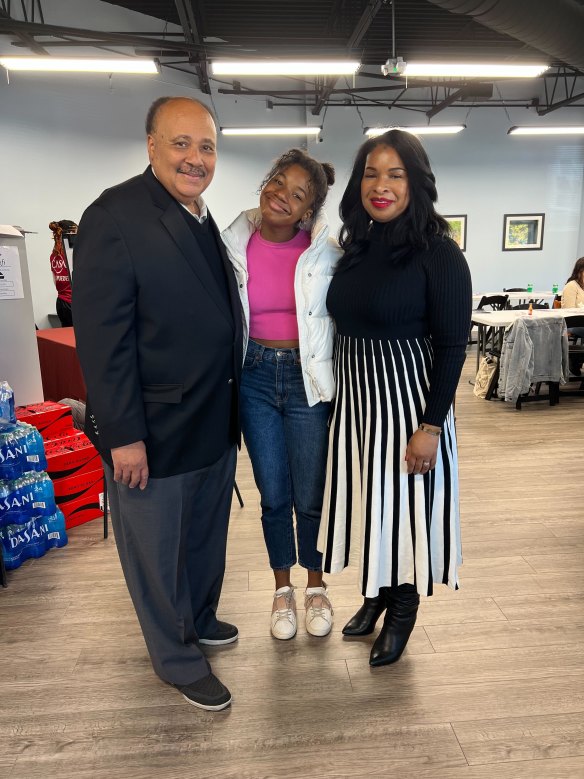 Martin Luther King III with daughter Yolanda and wife Arndrea Waters King at an early voting event in Atlanta.