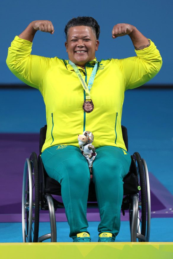 Hani Watson celebrates her bronze medal.