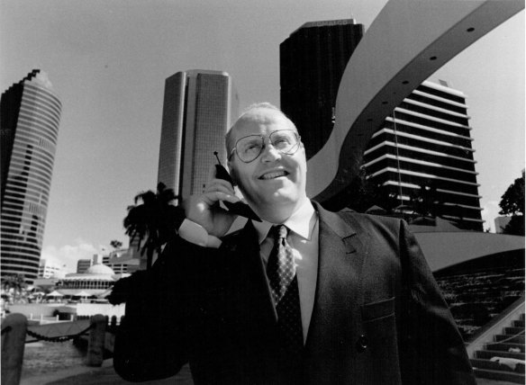 Telecom marketing manager Michael Nugent with mobile phone on March 10, 1993.