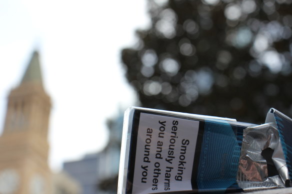 Illegally imported cigarette packet discarded in Brisbane CBD.