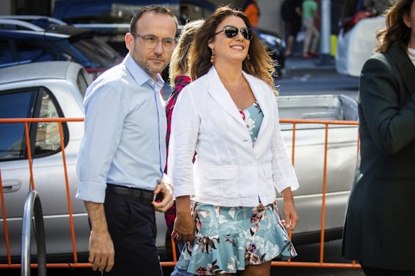 Greens leader Adam Bandt and Senator Lidia Thorpe arrive for a press conference in Melbourne.   