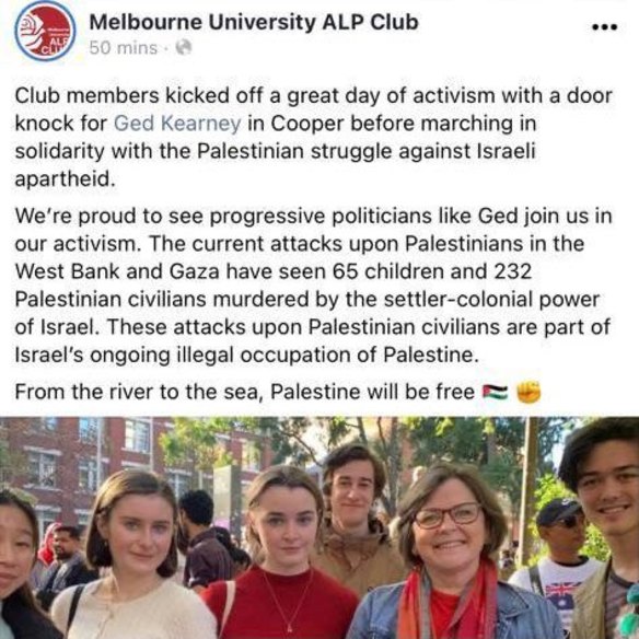 Labor MP Ged Kearney attended a pro-Palestine rally in Melbourne, with pictures posted on Facebook before they were removed.