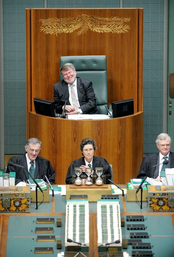The Speaker Harry Jenkins (top) takes his position after the official opening of the 34rd parliament at Parliament House Canberra.