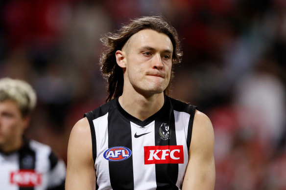 Magpies defender Darcy Moore after the preliminary final loss.