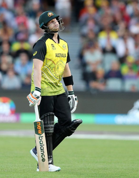 Steve Smith shows his disappointment.