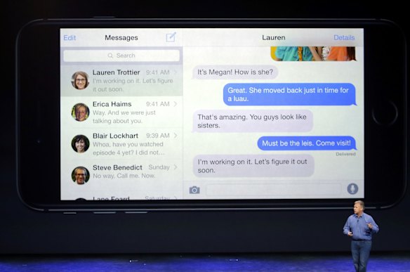 Phil Schiller, Apple's senior vice president, shows the extra detail visible on the iPhone 6 Plus.